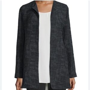 Eileen Fisher Black Crosshatch Open Front Cardigan Jacket Womens Petite Small